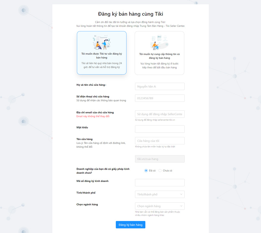 Đăng ký bán hàng trên tiki