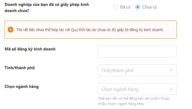 Đăng ký bán hàng trên tiki